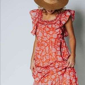 Free People Bonita Printed Midi Dress in Pop Combo XL Lined Red Pink Floral NEW